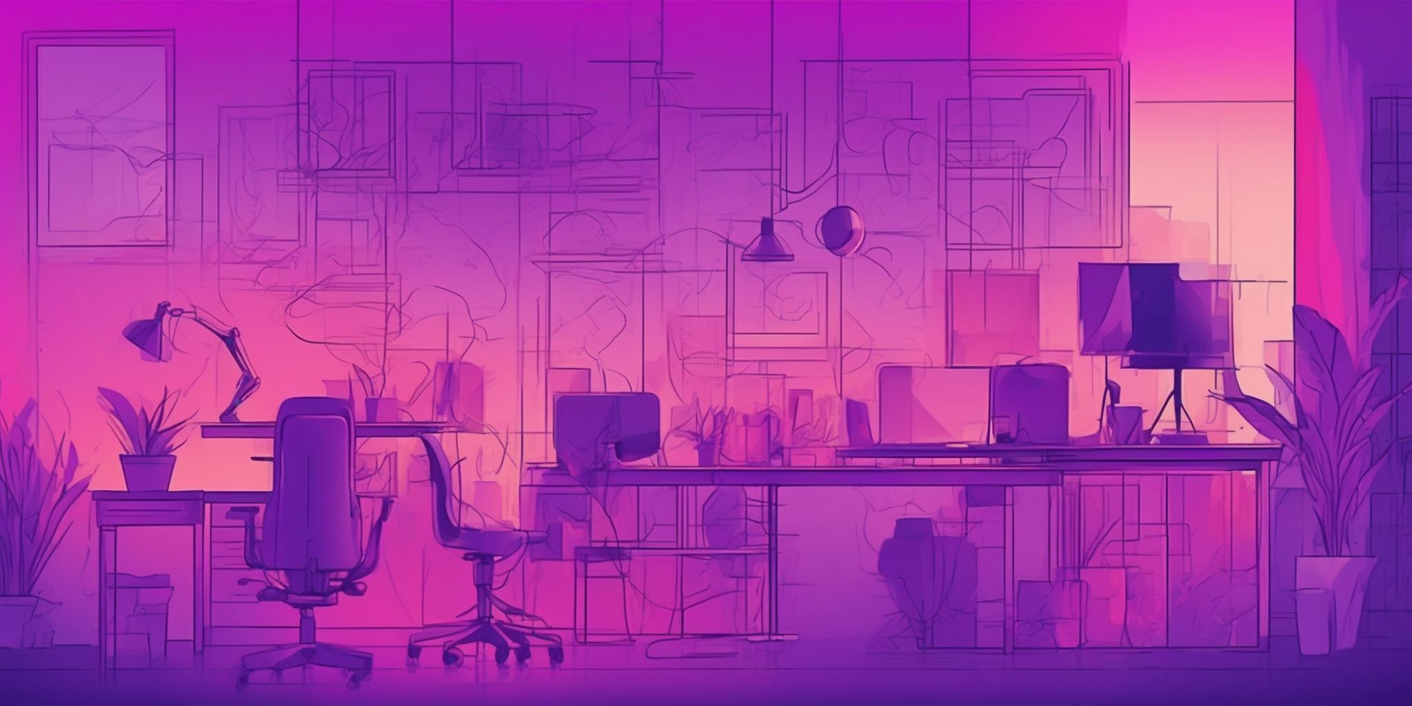 Drafting in flat illustration style, colorful purple gradient colors