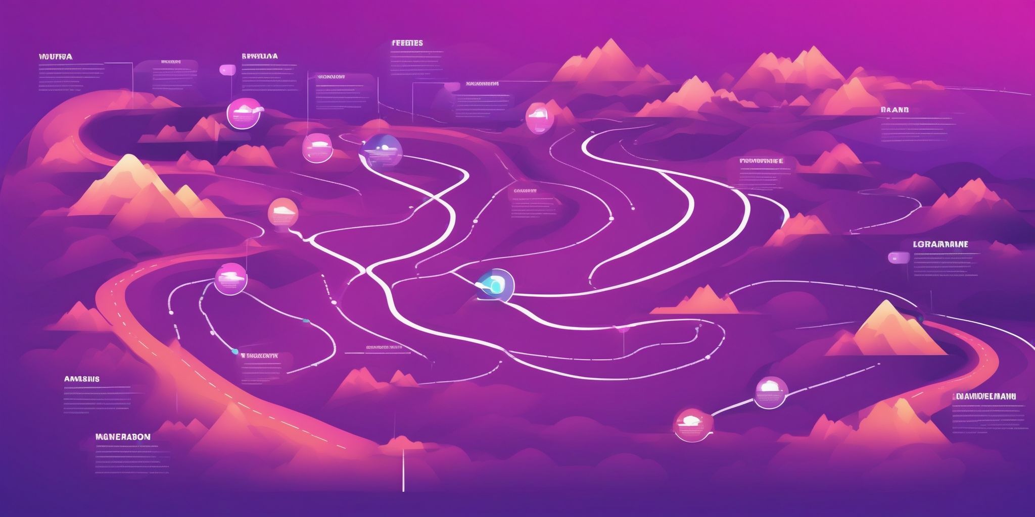 Roadmap in flat illustration style, colorful purple gradient colors