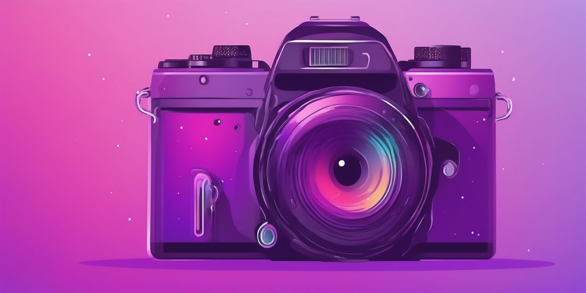 Camera in flat illustration style, colorful purple gradient colors