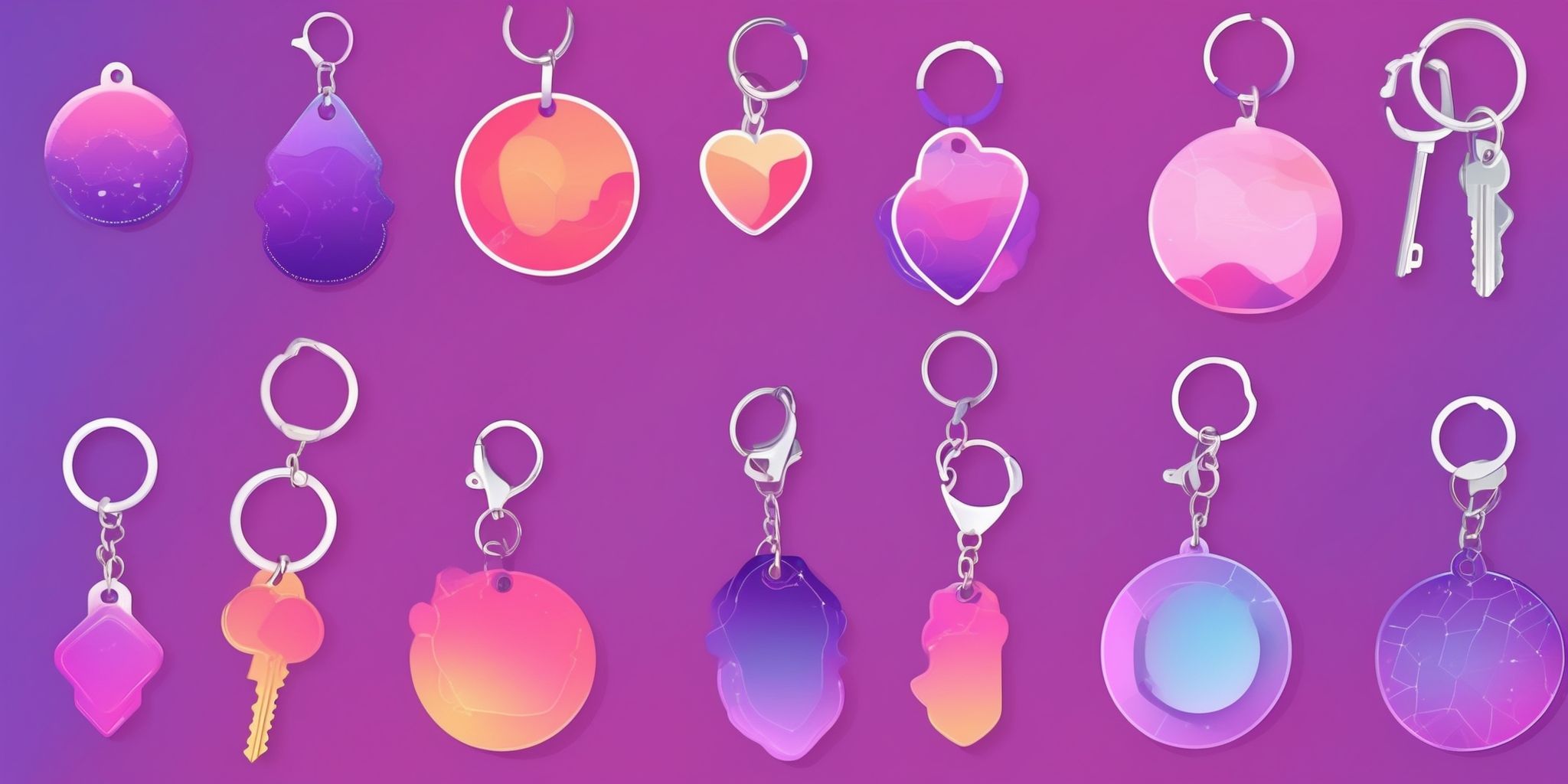 Keychain in flat illustration style, colorful purple gradient colors