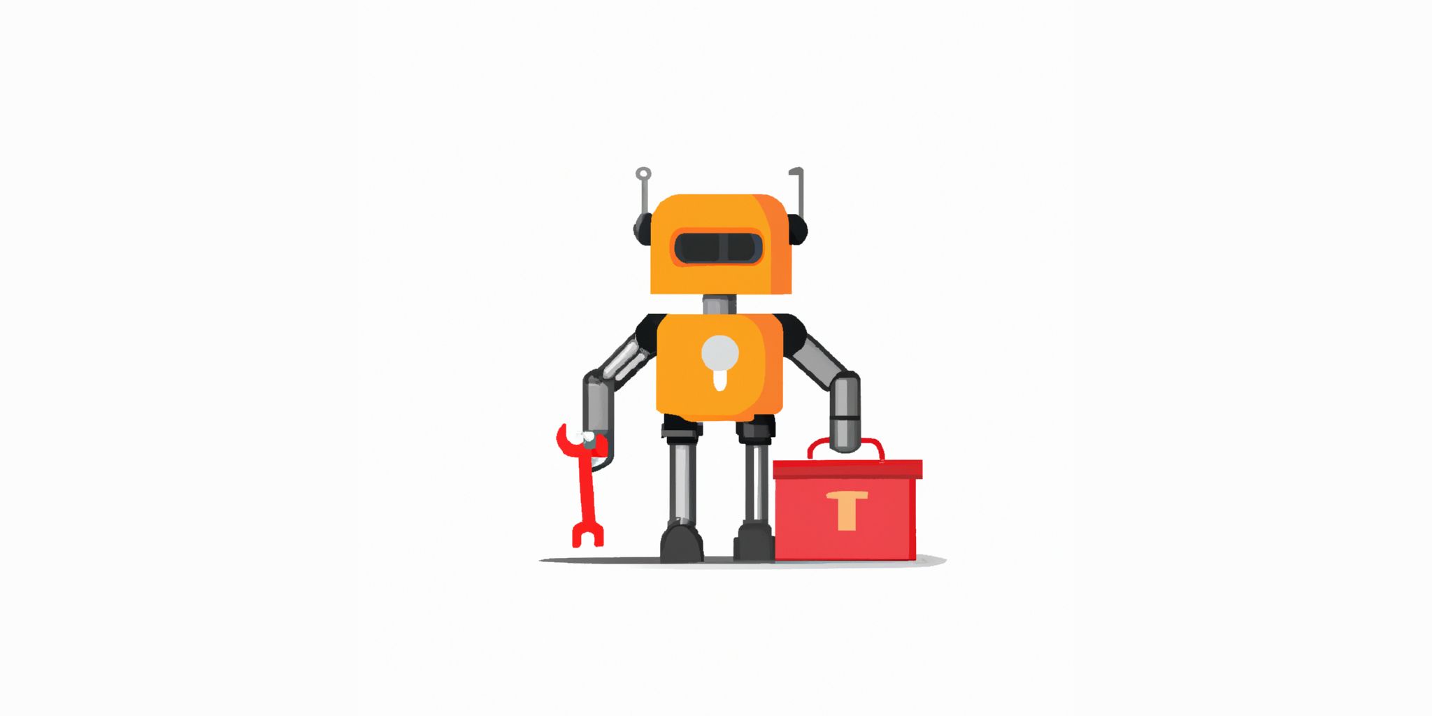 Robot with a toolbox in flat illustration style with gradients and white background