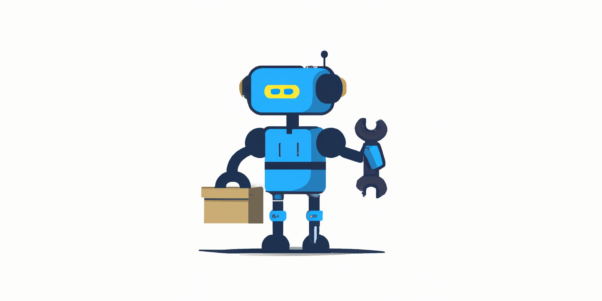 Robot with a toolbox in flat illustration style with gradients and white background