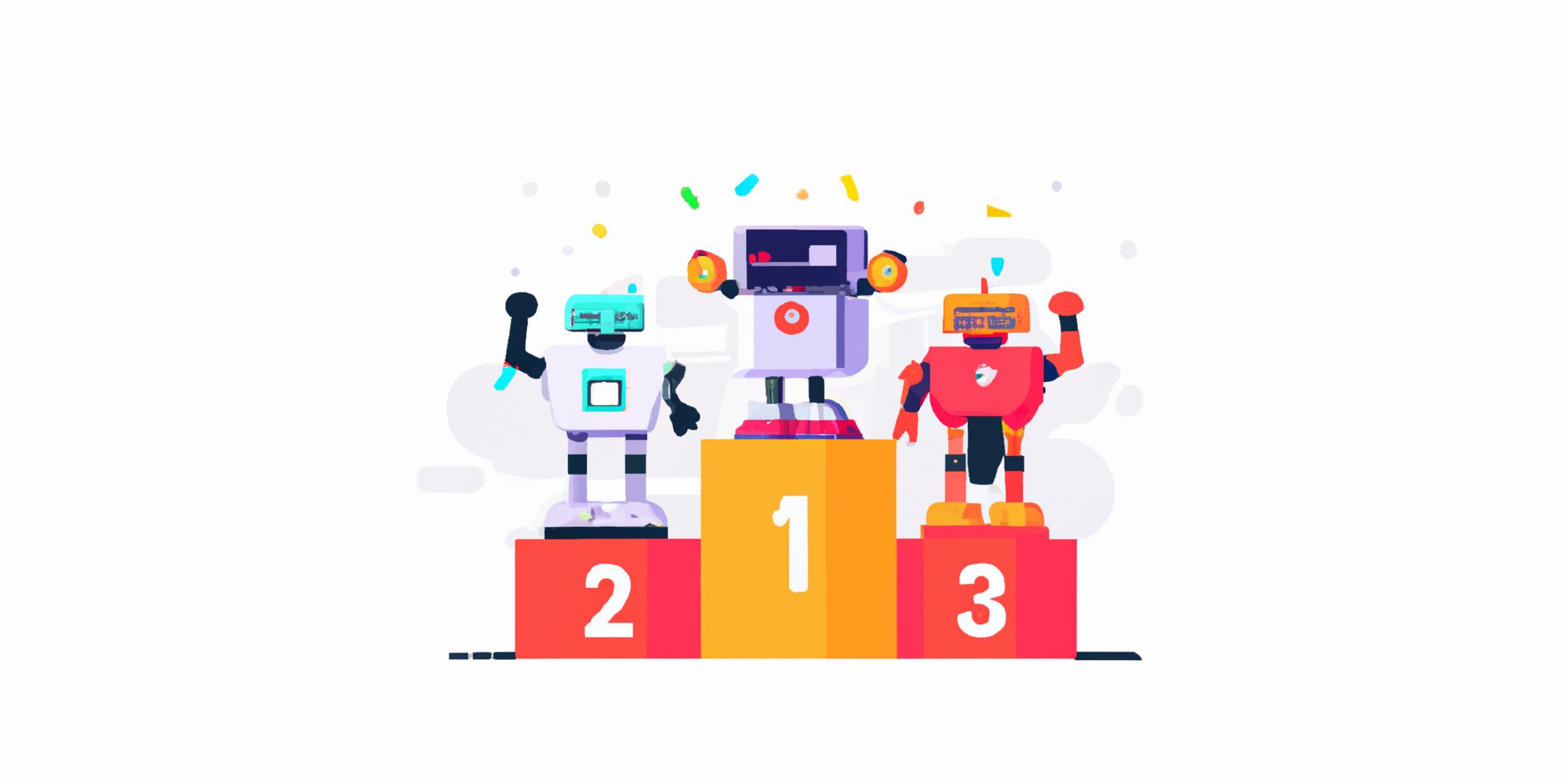 Winner's rostrum with robots on it in flat illustration style with gradients and white background