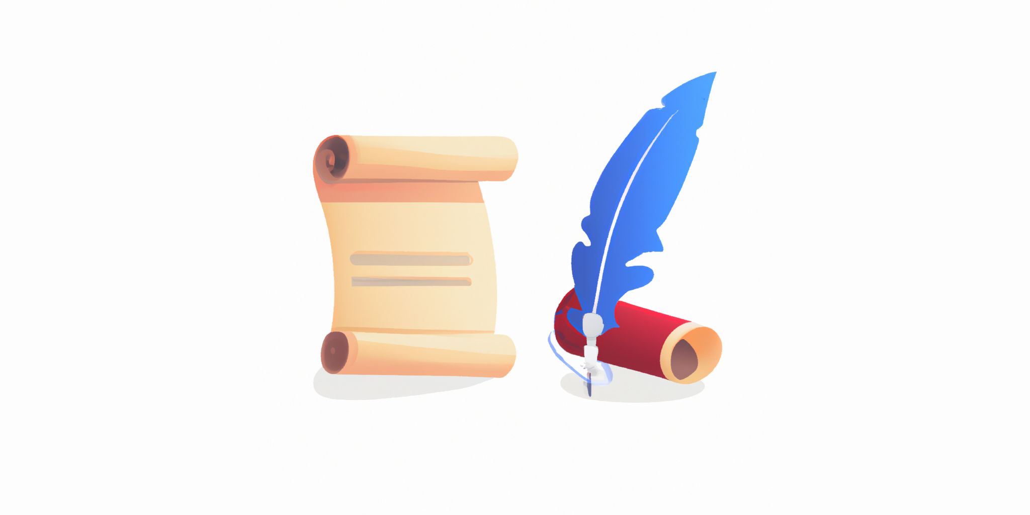 quill and scroll in flat illustration style with gradients and white background