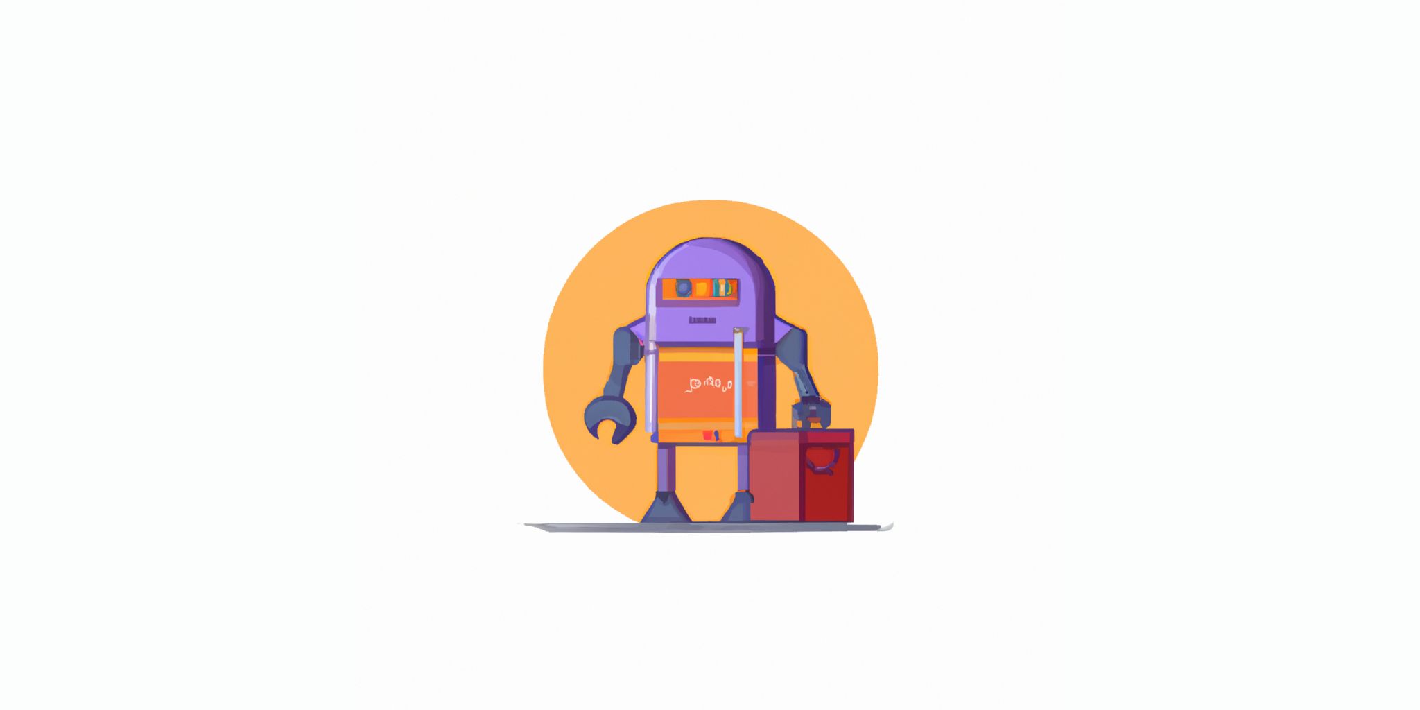 Robot with a toolbox in flat illustration style with gradients and white background