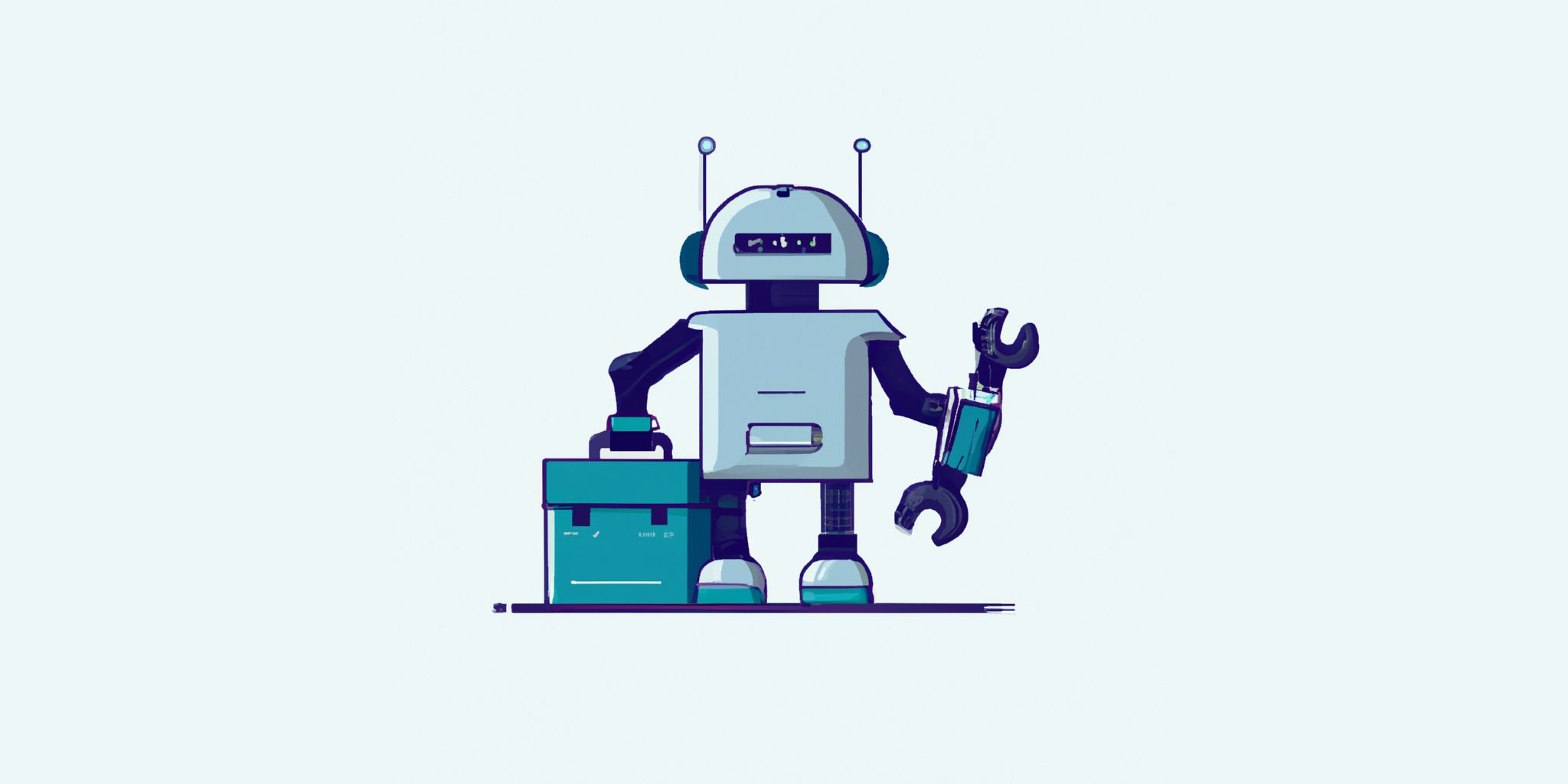 Robot with a toolbox in flat illustration style with gradients and white background