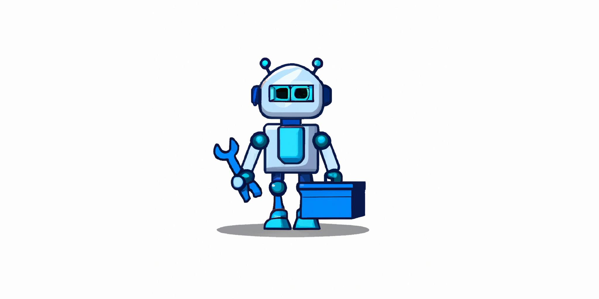 Robot with a toolbox in flat illustration style with gradients and white background