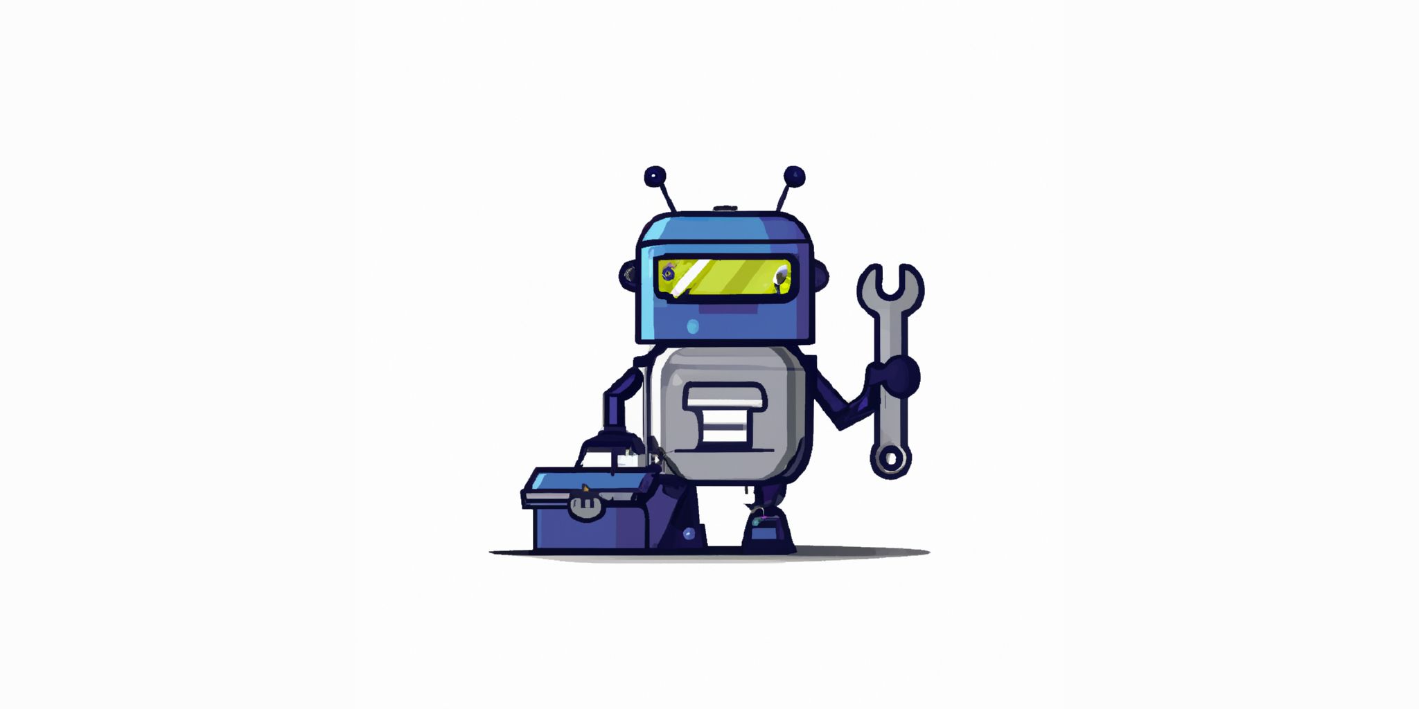 Robot with a toolbox in flat illustration style with gradients and white background