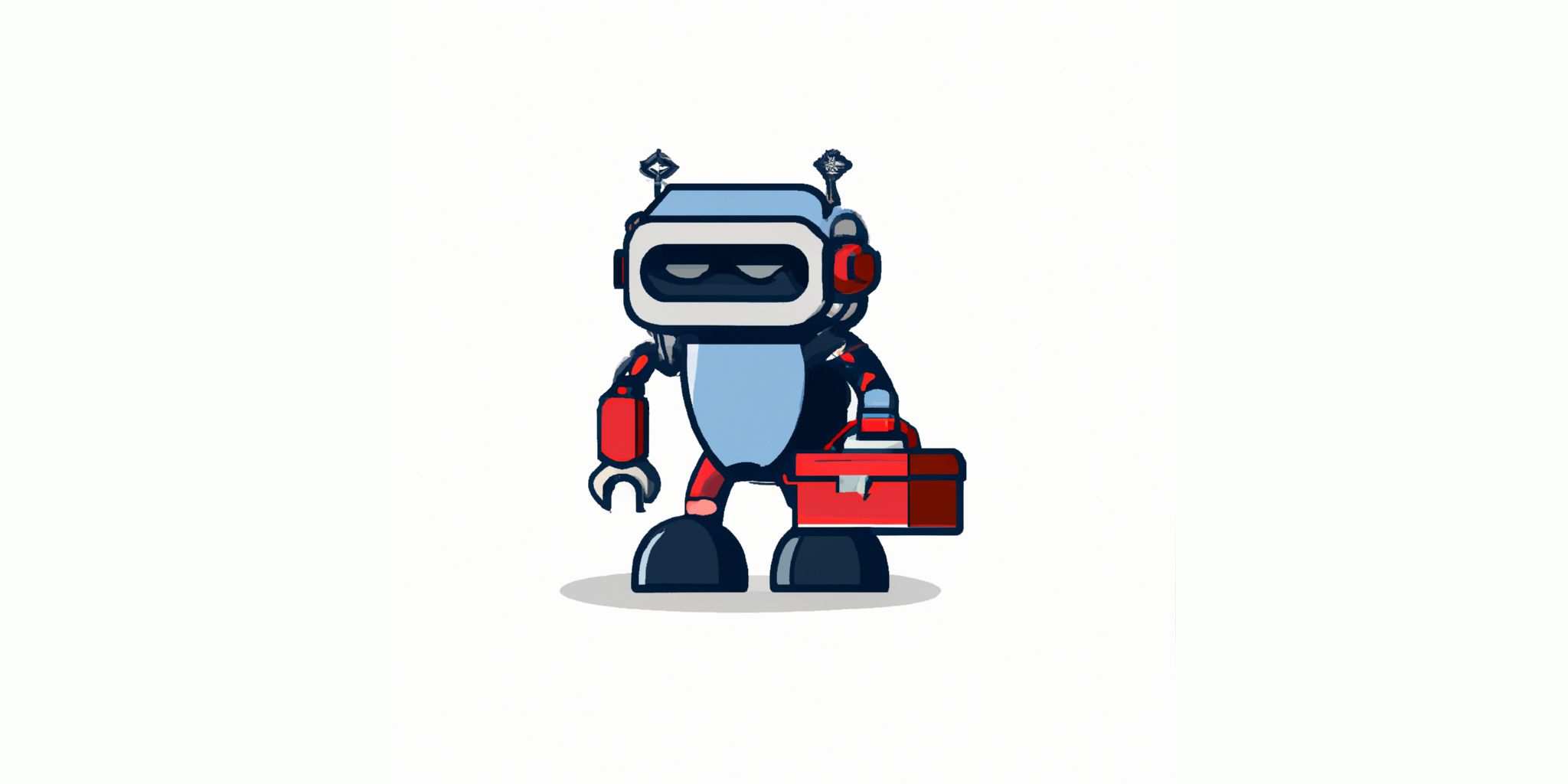 Robot with a toolbox in flat illustration style with gradients and white background