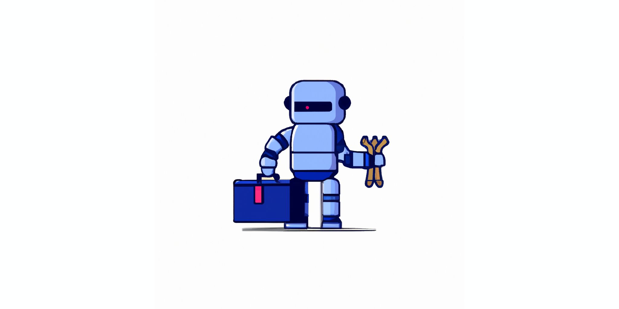 Robot with a toolbox in flat illustration style with gradients and white background