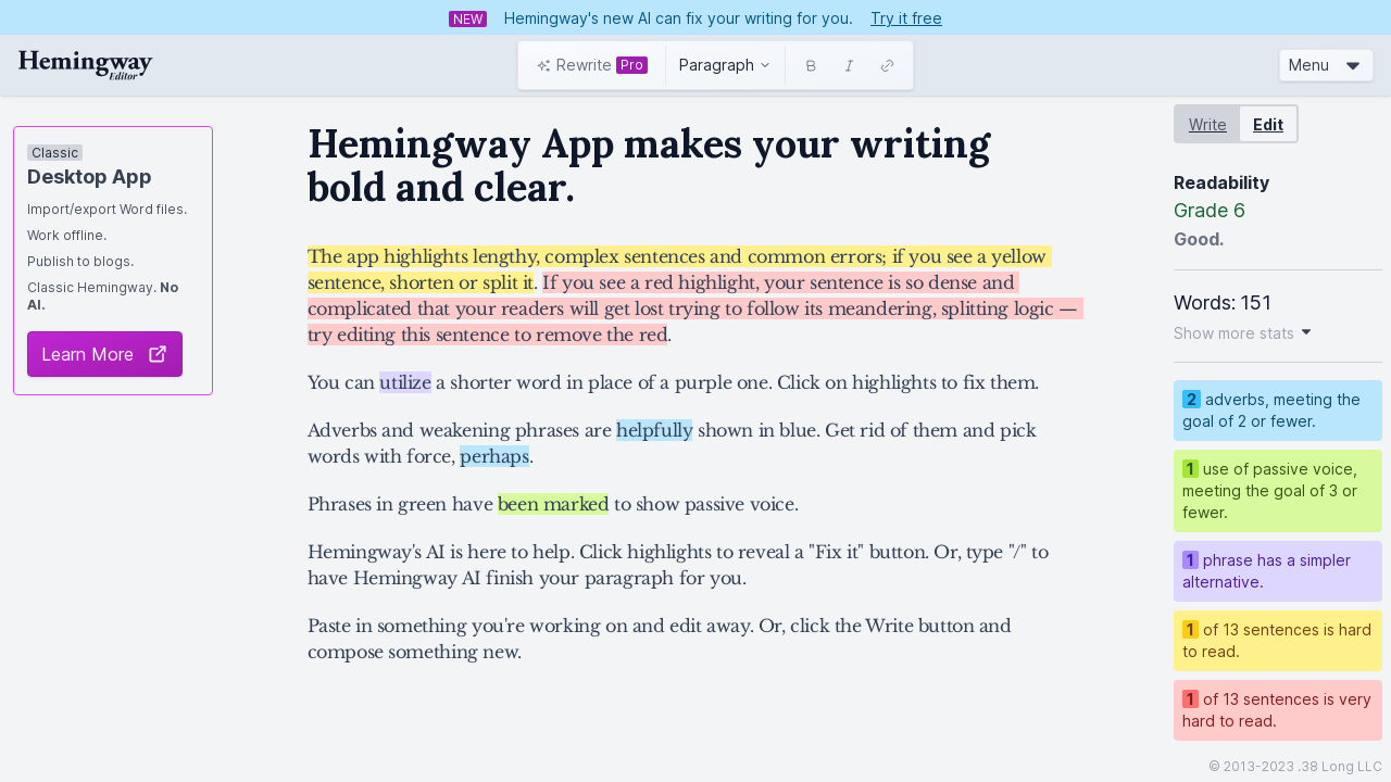 Hemingway Editor website