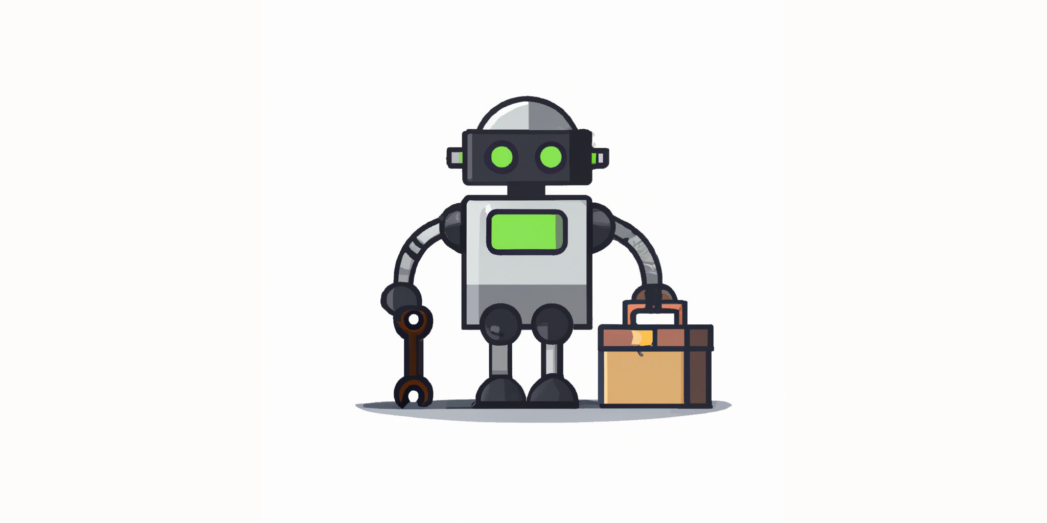 Robot with a toolbox in flat illustration style with gradients and white background