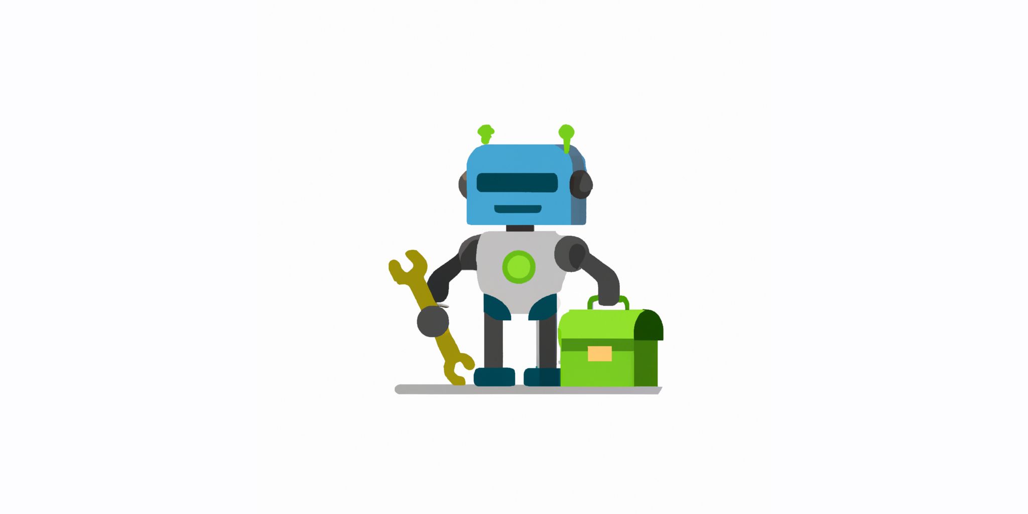 Robot with a toolbox in flat illustration style with gradients and white background