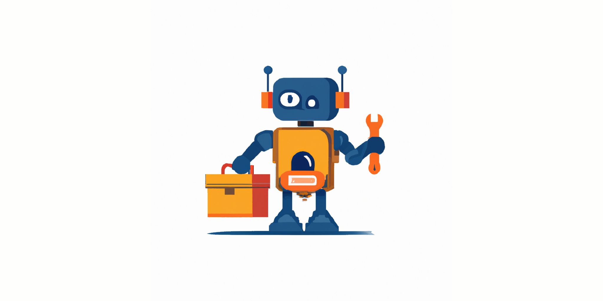 Robot with a toolbox in flat illustration style with gradients and white background