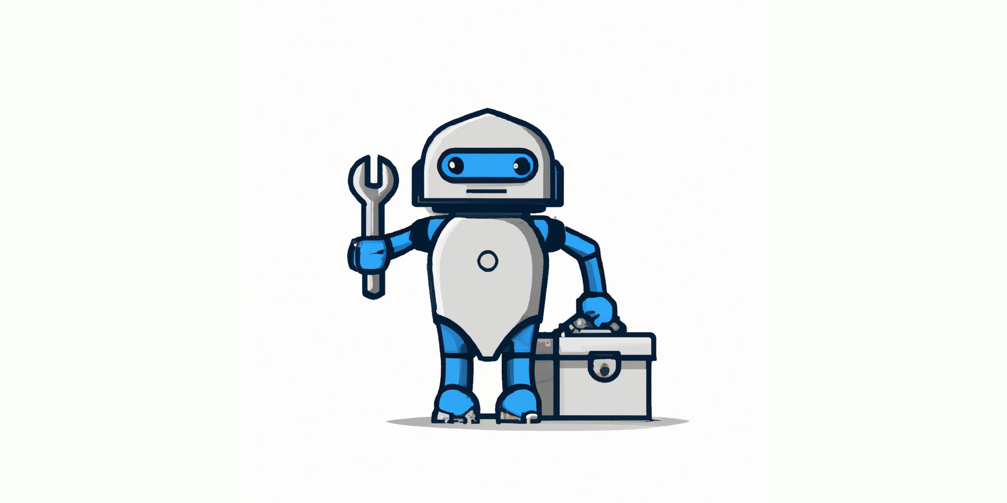 Robot with a toolbox in flat illustration style with gradients and white background