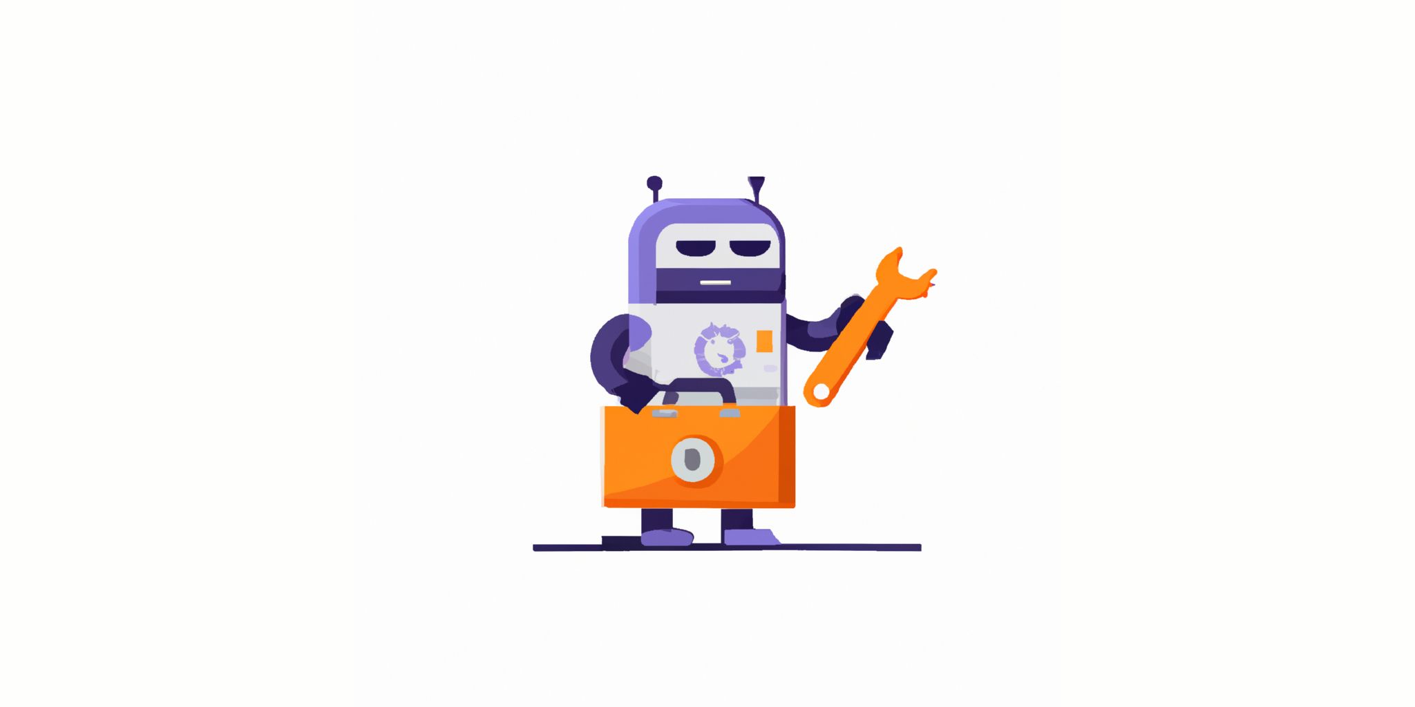 Robot with a toolbox in flat illustration style with gradients and white background