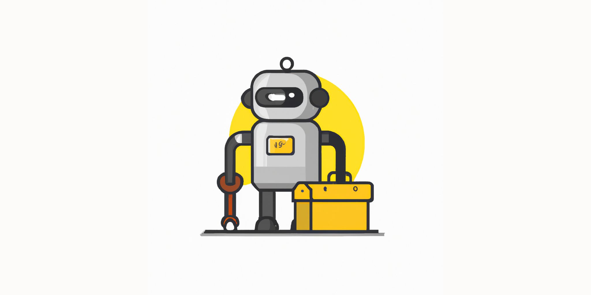 Robot with a toolbox in flat illustration style with gradients and white background