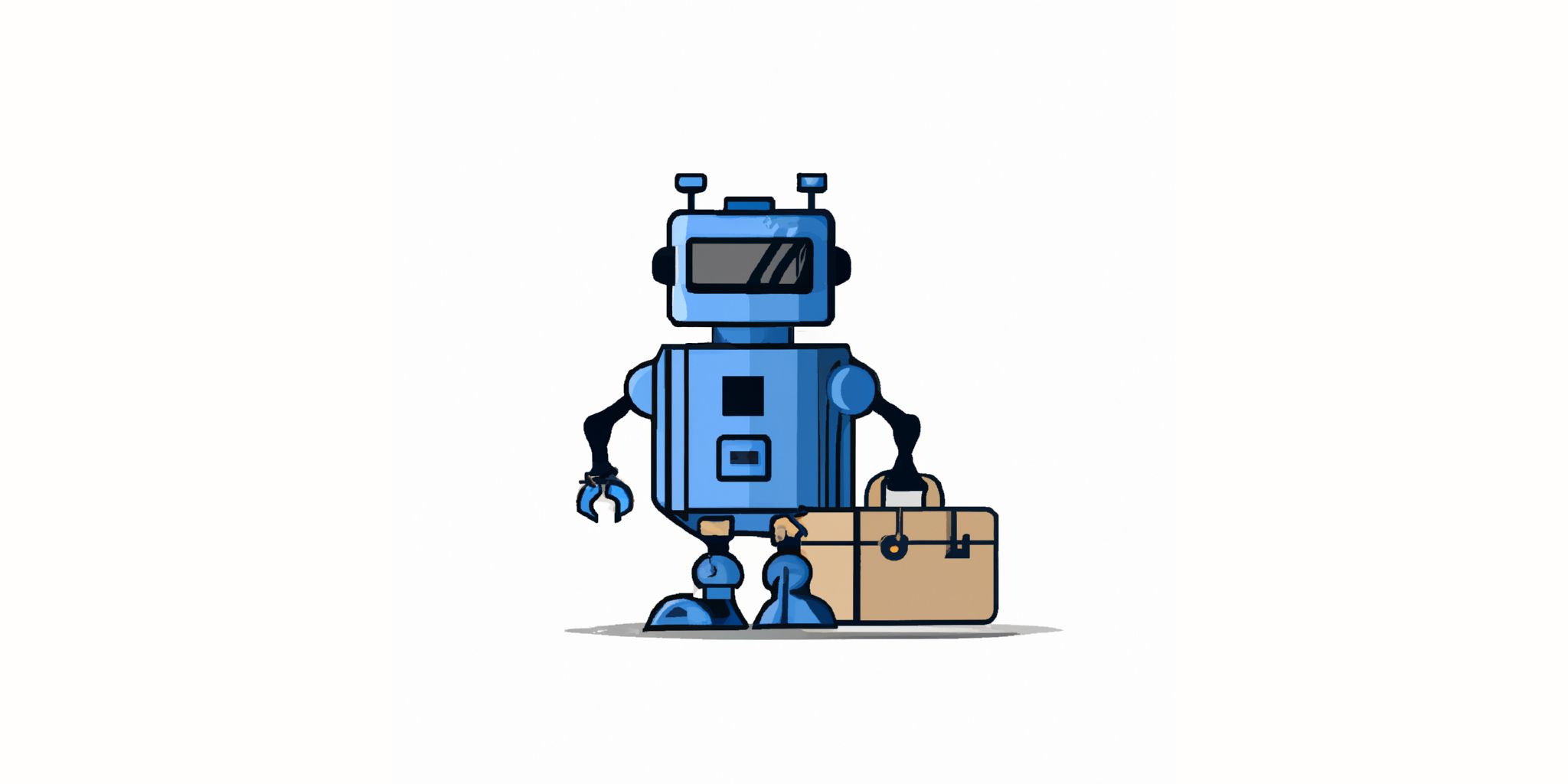 Robot with a toolbox in flat illustration style with gradients and white background