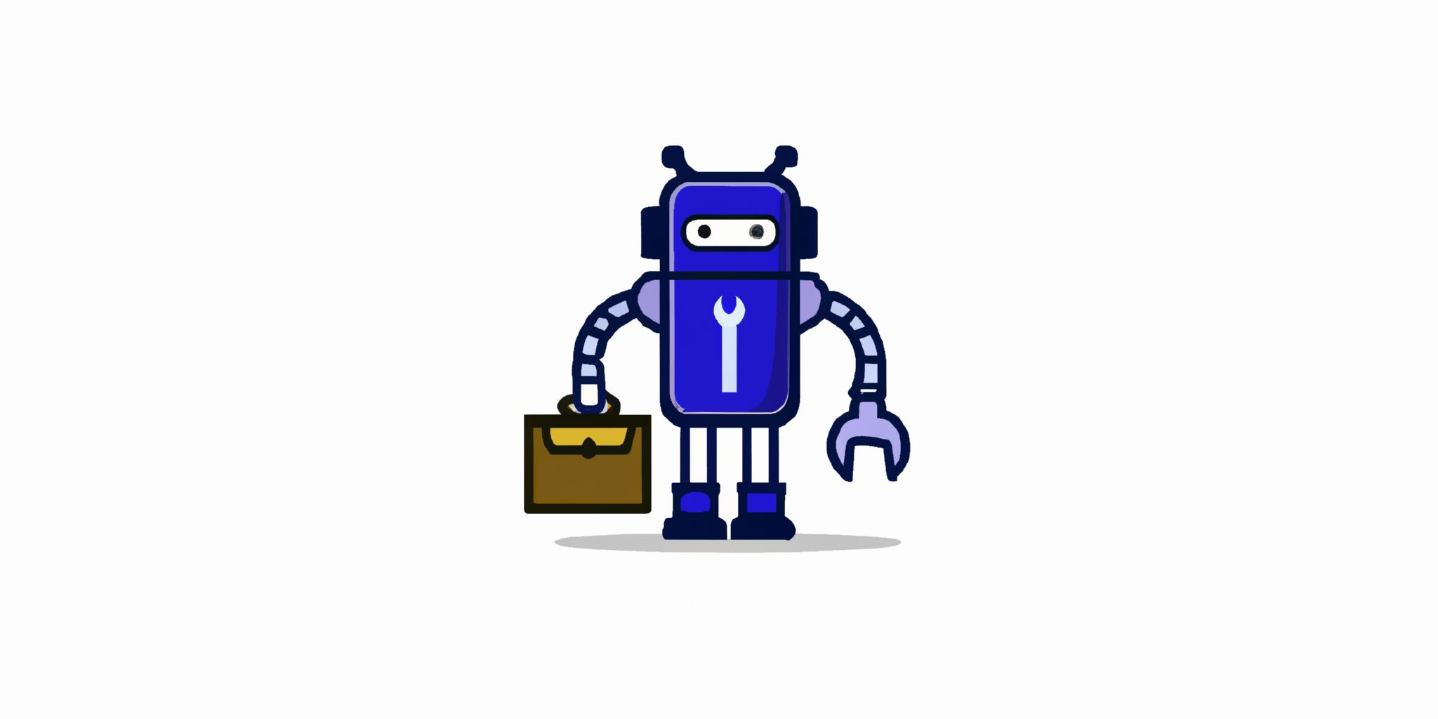 Robot with a toolbox in flat illustration style with gradients and white background