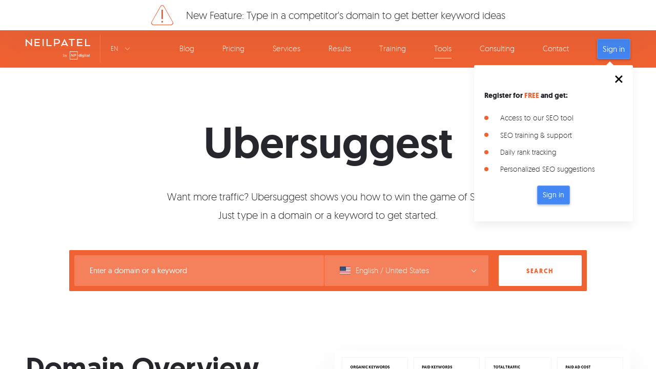 Ubersuggest website