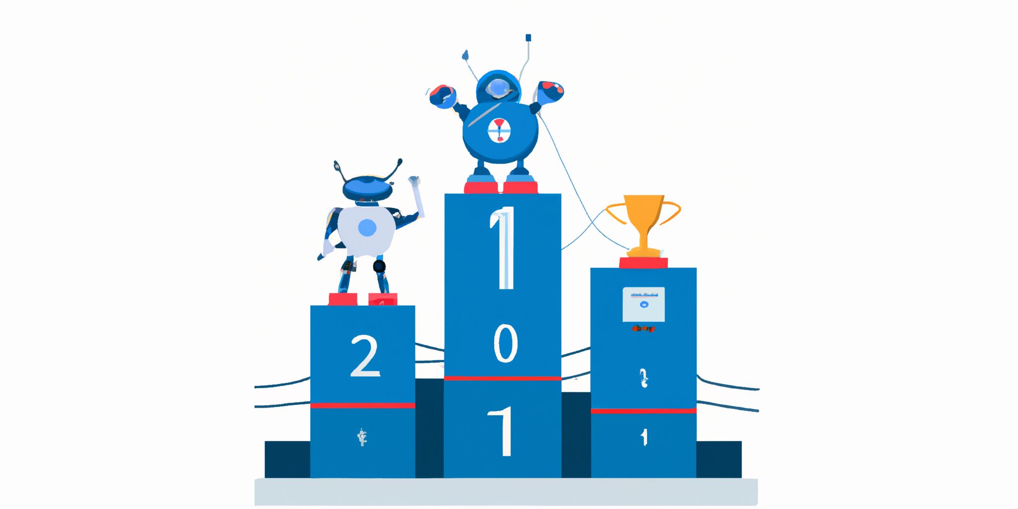 Winner's rostrum with robots on it in flat illustration style with gradients and white background